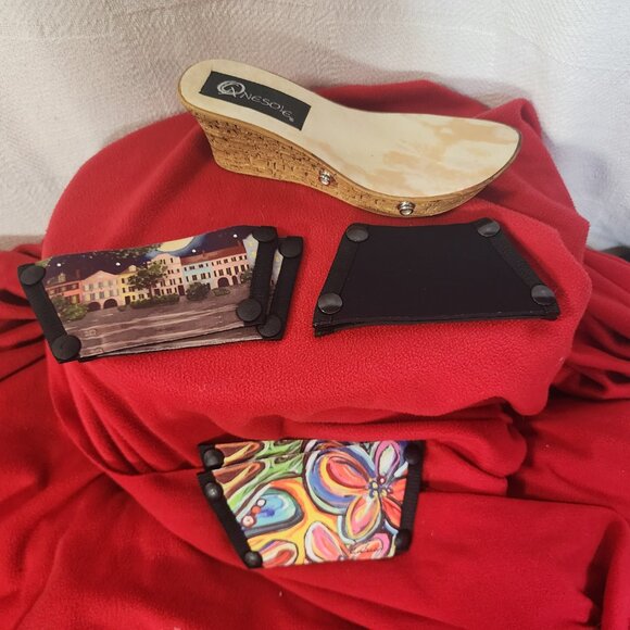 Onesole Seven Set Interchangeable Strap Cork Slide Wedge Slip On Sandals Size 7 - Picture 1 of 16